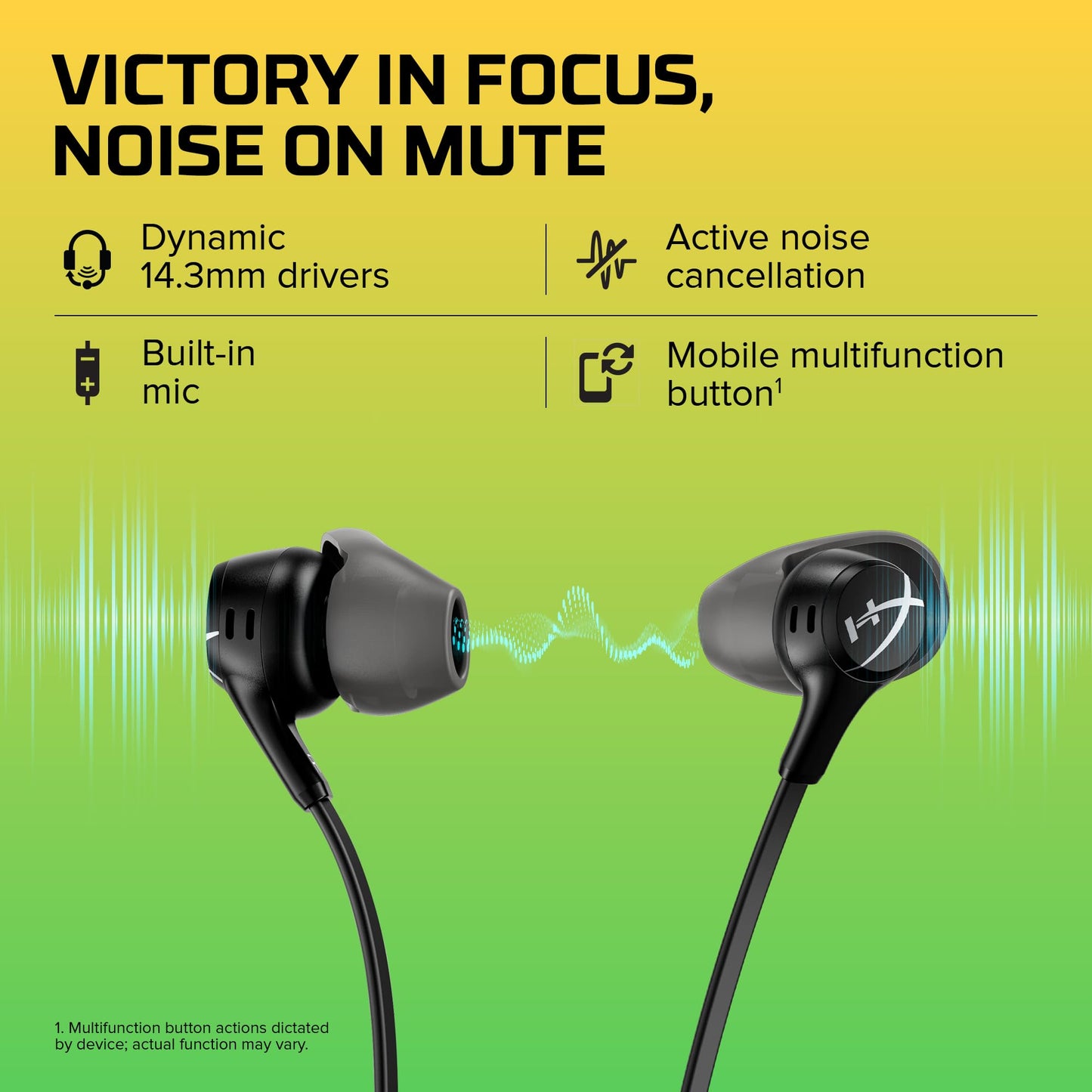 HyperX Cloud Earbuds II - 14mm Drivers, Four Eartips, Hard-Shell Carrying Case, Low-Profile 90° Plug, 3.5mm Plug, Built-in Microphone, Multi-Function