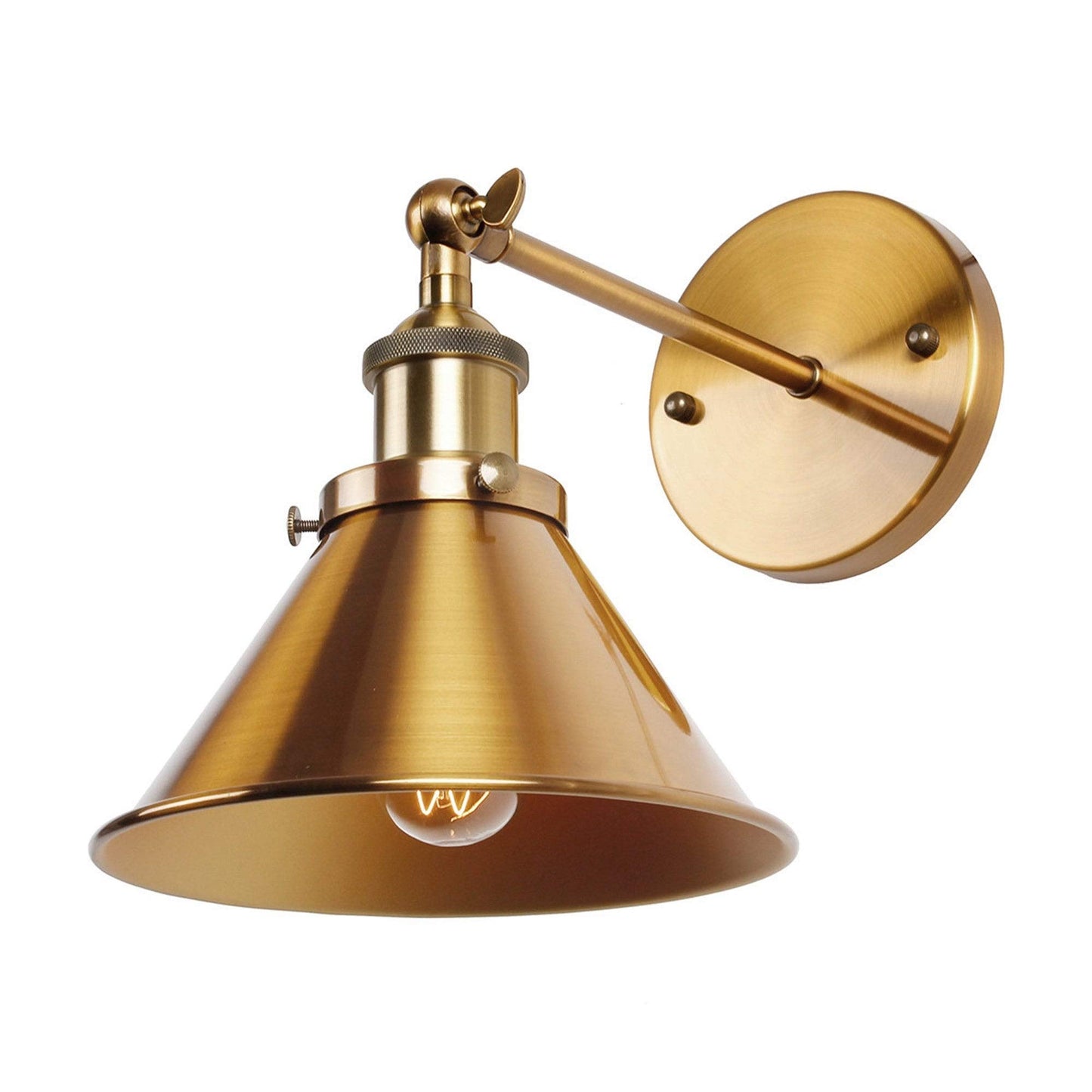 UKN Brass Wall Sconce with Metal Cone Shade Gold Industrial Dimmable