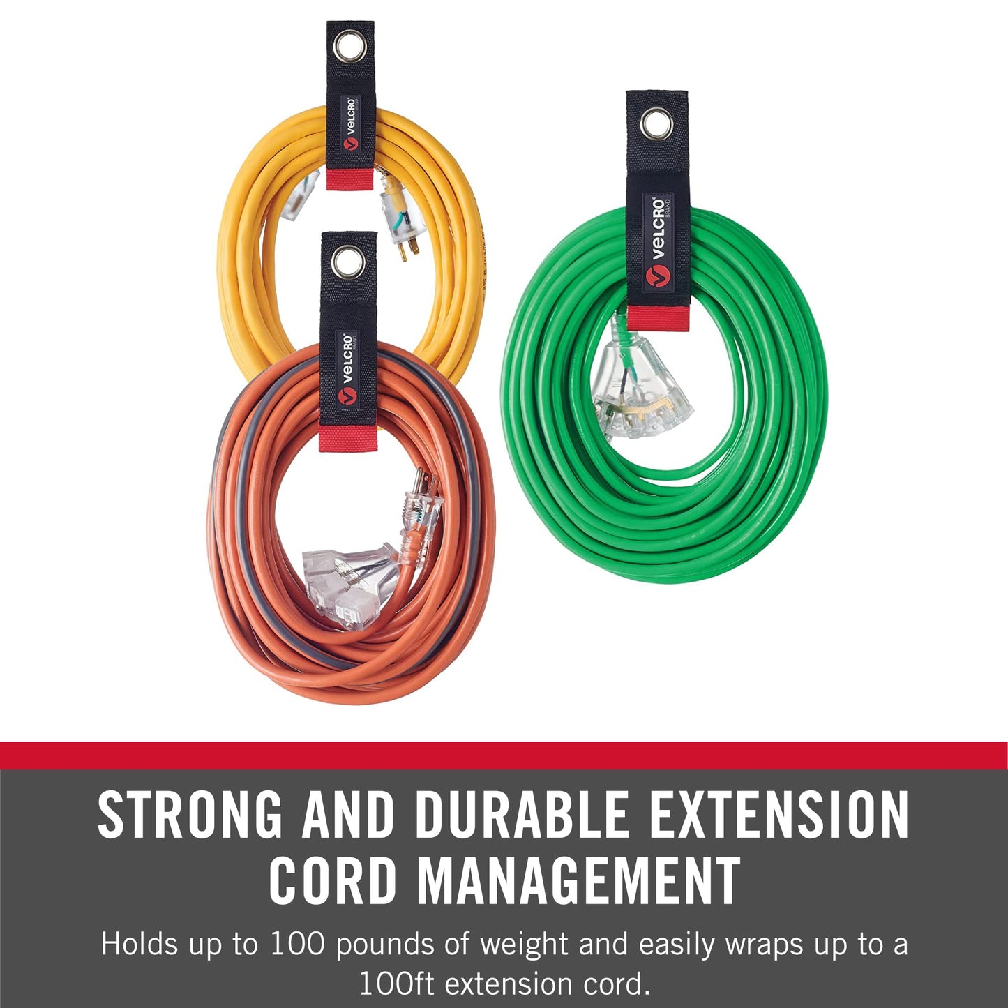 Velcro Brand Easy Hang Extension Cord Holder Organizer Variety Pack | Holds 60-100lbs, Heavy Duty Straps Fit Easily on Hooks or Nails | Perfect