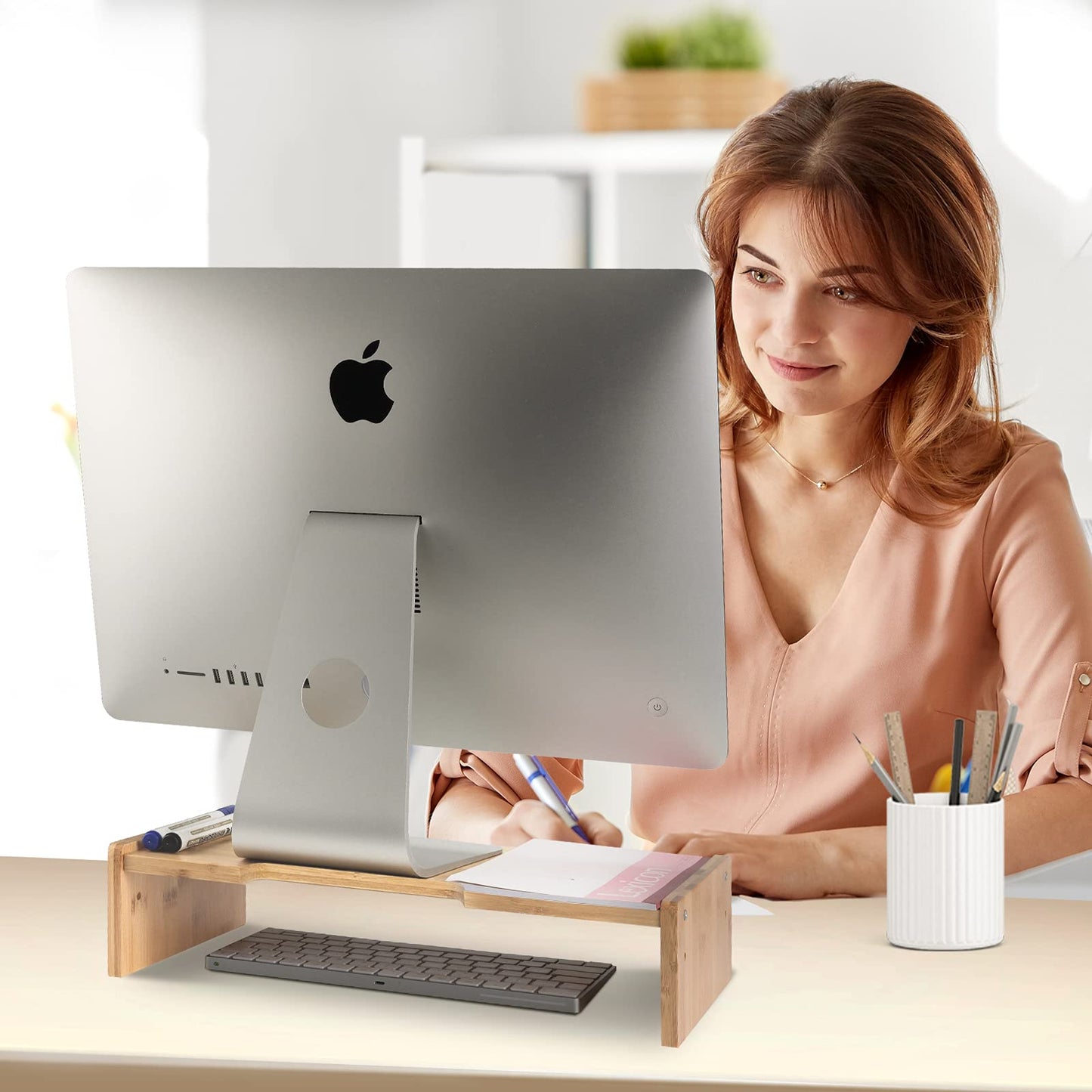 KINLINK Solid Wood Monitor Stand Riser, Monitor Riser with 2 Adjustable Height, 15.8 inch Computer Riser for Computer, iMac, PC, Printer, Computer