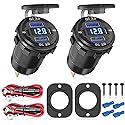 2Pcs 12V/24V Outlet with Voltmeter, Quick Charge 3.0 Dual USB Power Outlet, Waterproof Fast Charge USB Charger Socket DIY Kit for Car Boat Marine (2