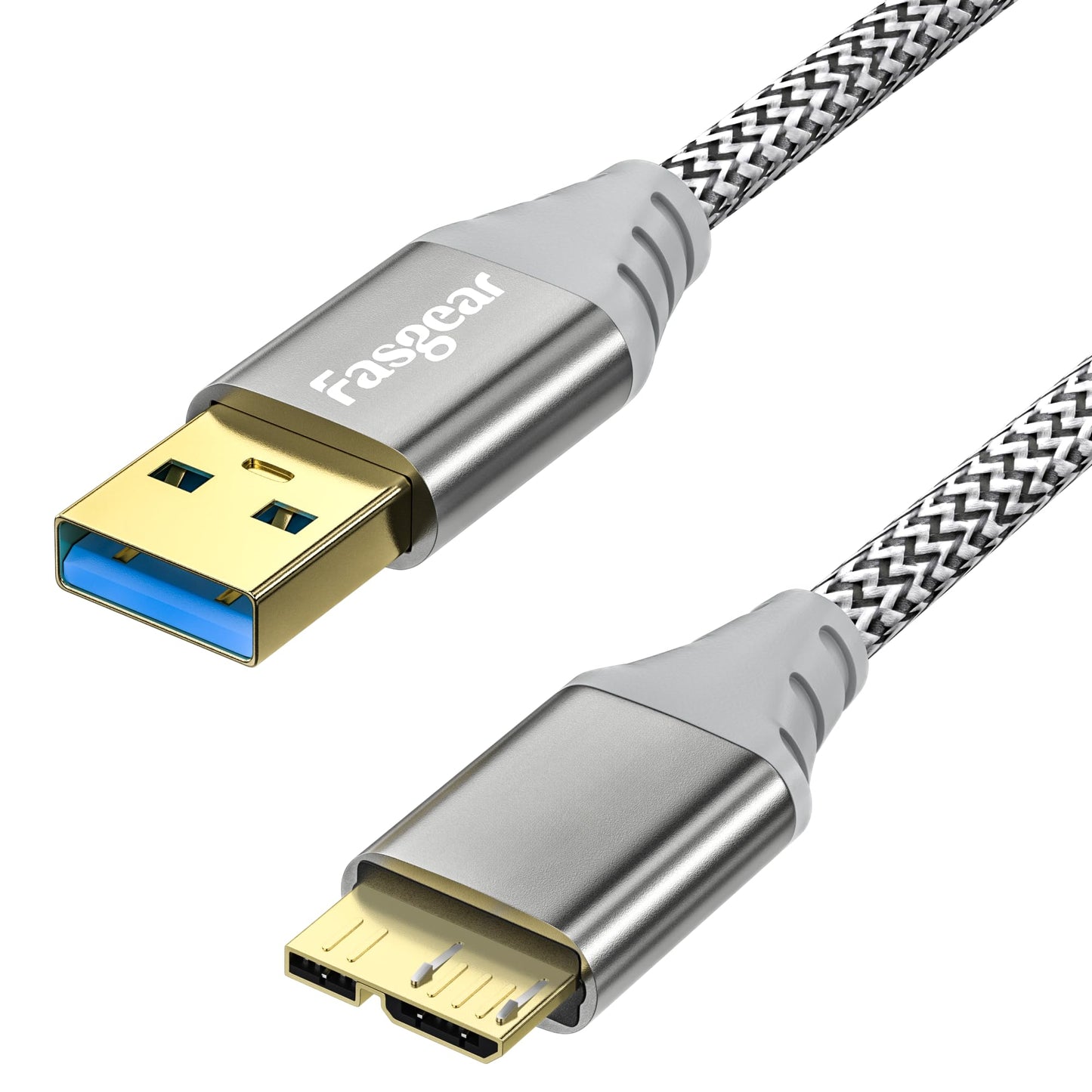 Fasgear Micro B 3.0 Cable: External Hard Drive Cable Nylon Braided USB 3.0 A to Micro B Cord 5Gbps Data Syncing & Fast Charging Cord Compatible