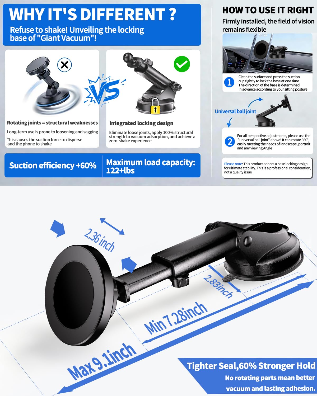 RayLink for Military-Grade Car Phone Mount?122+lbs Hold & Auto-Snap? for MagSafe?2-in-1 Mount Included? Magnetic Phone Holder for Car Truck Universal