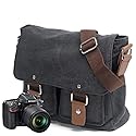 peacechaos Men's Canvas Camera Bag Leather DSLR SLR Camera Case Vintage Camera Messenger Bag Shoulder Bag Sling Bag (Dark Grey)