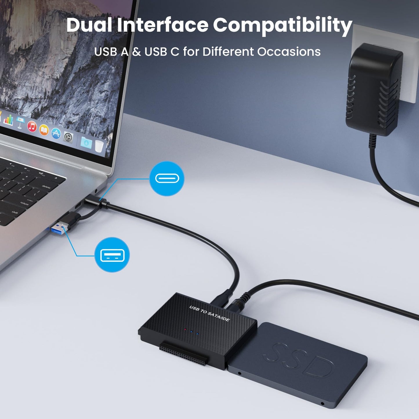 Hard Drive Reader USB 3.0 to SATA IDE Adapter, IDE SATA to USB + Type C External Hard Drive Adapter Data Recovery Converter Kit for Universal 2.5 3.5