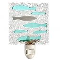 J Devlin Glass Art Stained Glass Night Light, Swimming Against the Current, Fish, Water, Plug in nightlight for Bedroom/Bathroom/Stairway/Hallway Home