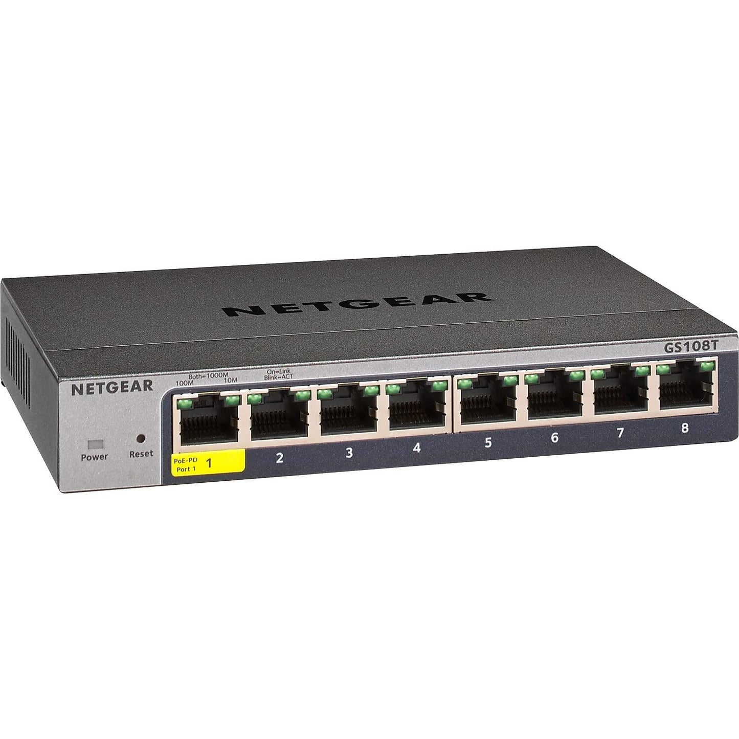 NETGEAR 8-Port Gigabit Ethernet Smart Switch (GS108T) - Managed, with 1 x PD , Optional Insight Cloud Management, Desktop or Wall Mount, Silent