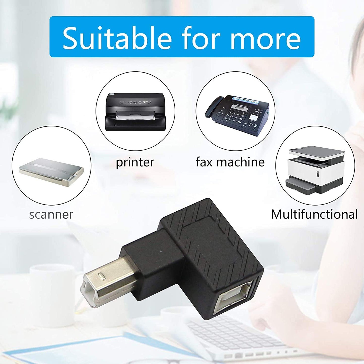 Traovien 90 Degree USB B Printer Adapter, 2 Pack USB 2.0 Type-B Male to Female Up and Down Angle Printing and Data Extension Adapter for Printer…