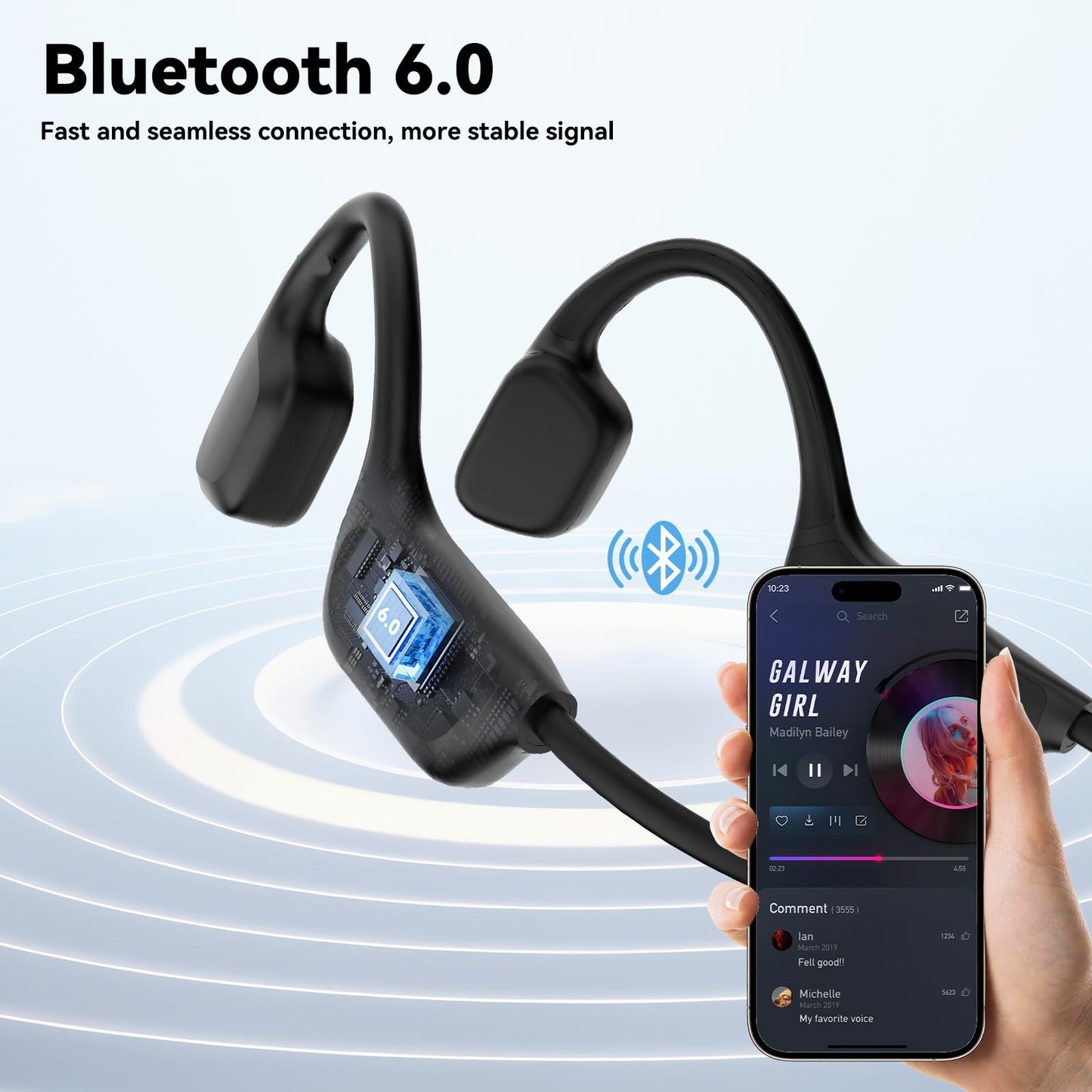 Opinta Swimming Headphones, IPX8 Waterproof Bone Conduction Headphone Wireless Underwater Earbuds with 32GB Memory for Swimming, Cycling, Marathon