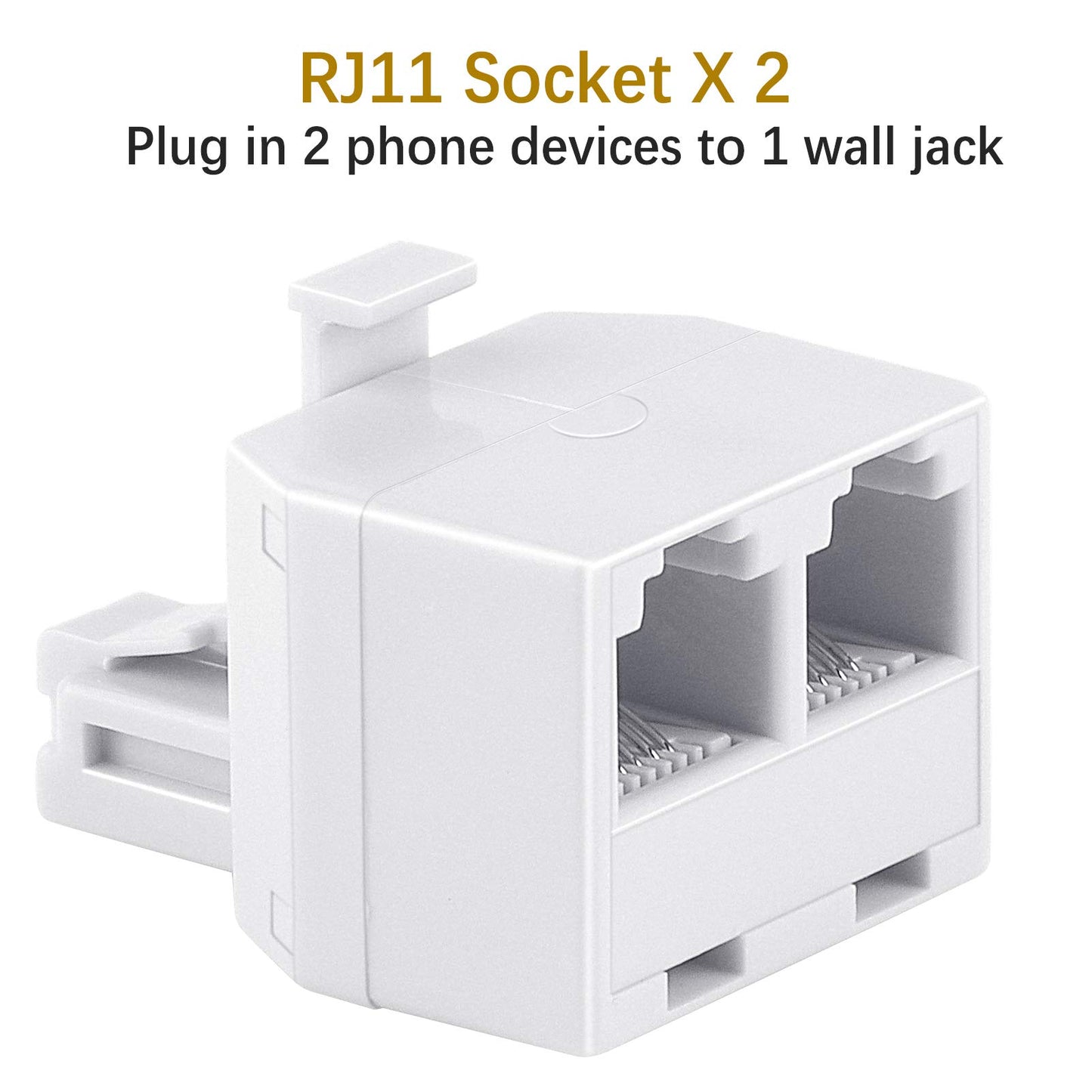 Uvital RJ11 Duplex Wall Jack Adapter Dual Phone Line Splitter Wall Jack Plug 1 to 2 Modular Converter Adapter for Office Home Fax Model Cordless Phone