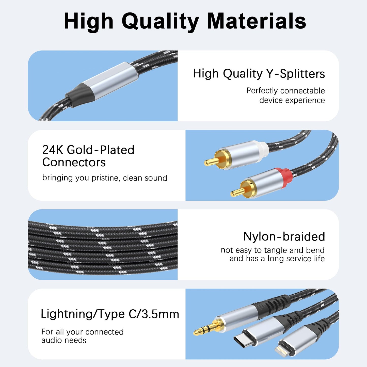 DCNETWORK 3.5mm to RCA Cable, Lightning to RCA Male to Aux Audio Adapter HiFi Sound Headphone Jack Adapter,(3 in 1 Audio Cable) Connector