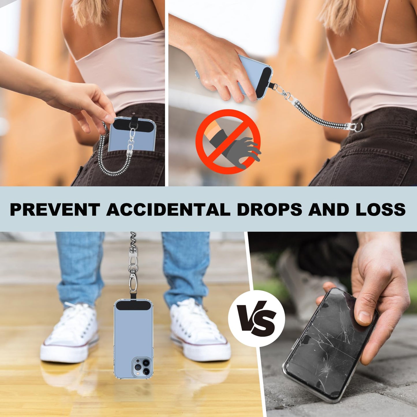 Lousrnman 5 Pack Phone Lanyard Tether, Cell Phone Lanyard with 5x Carabiner and 5x Fabric Patch, Universal Anti Theft Phone Safety Strap Compatible