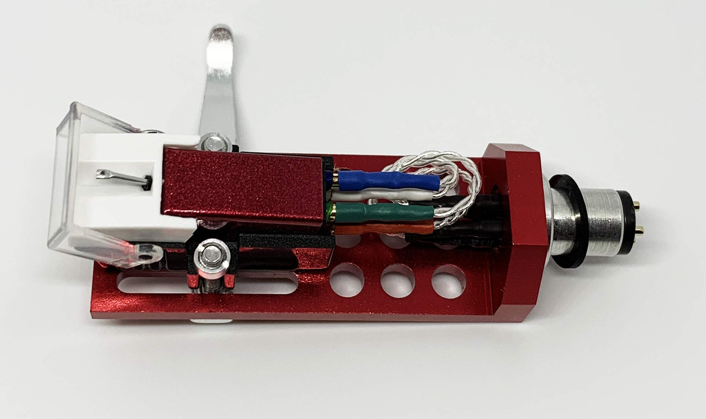 Cartridge and Stylus, Conical needle and Red Headshell with mounting bolts for Pioneer PL50, PL518, PL512, PL530, PL630, PLA45D, PLA35, PL516, PL88FS