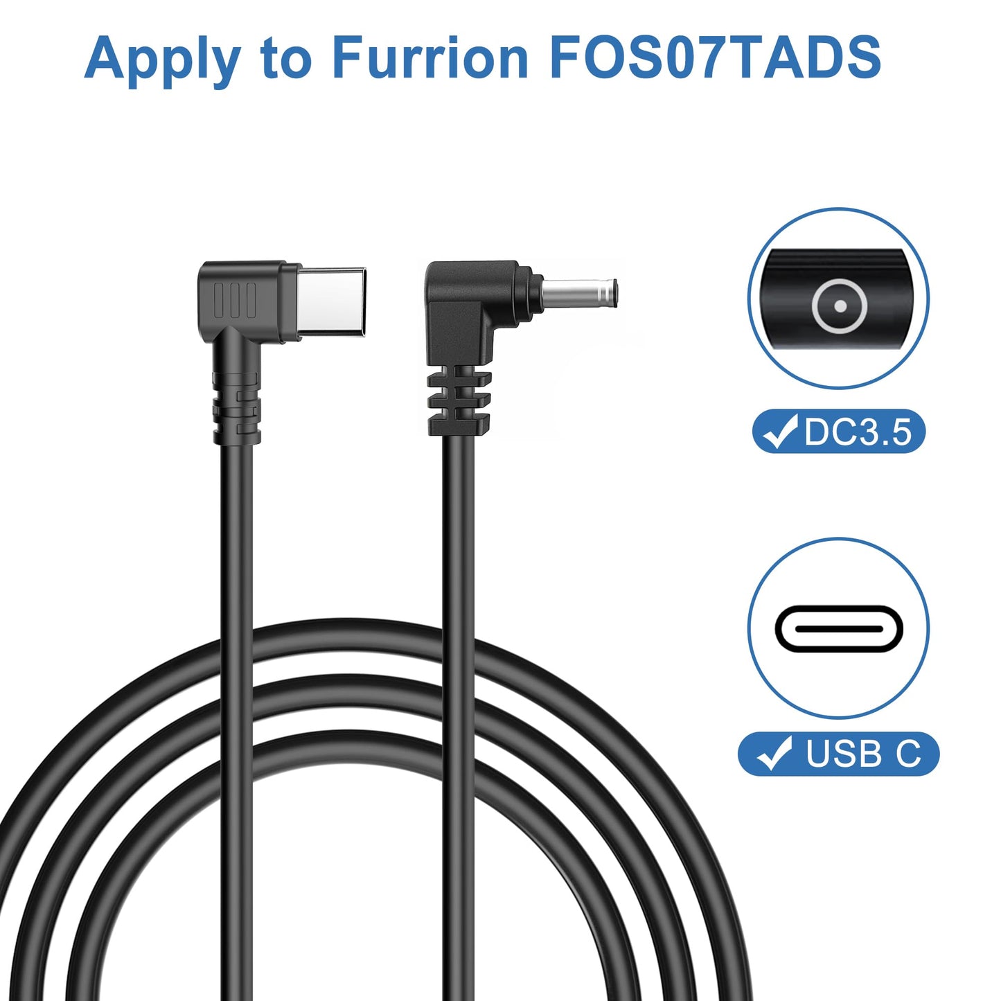 Car Charger Cable,USB C to DC Cable for Furrion FOS07TADS Vision S Monitor Power Supply Cord Replacement for FOS48TA-BL FOS48TAPK-BL Hitch Wireless