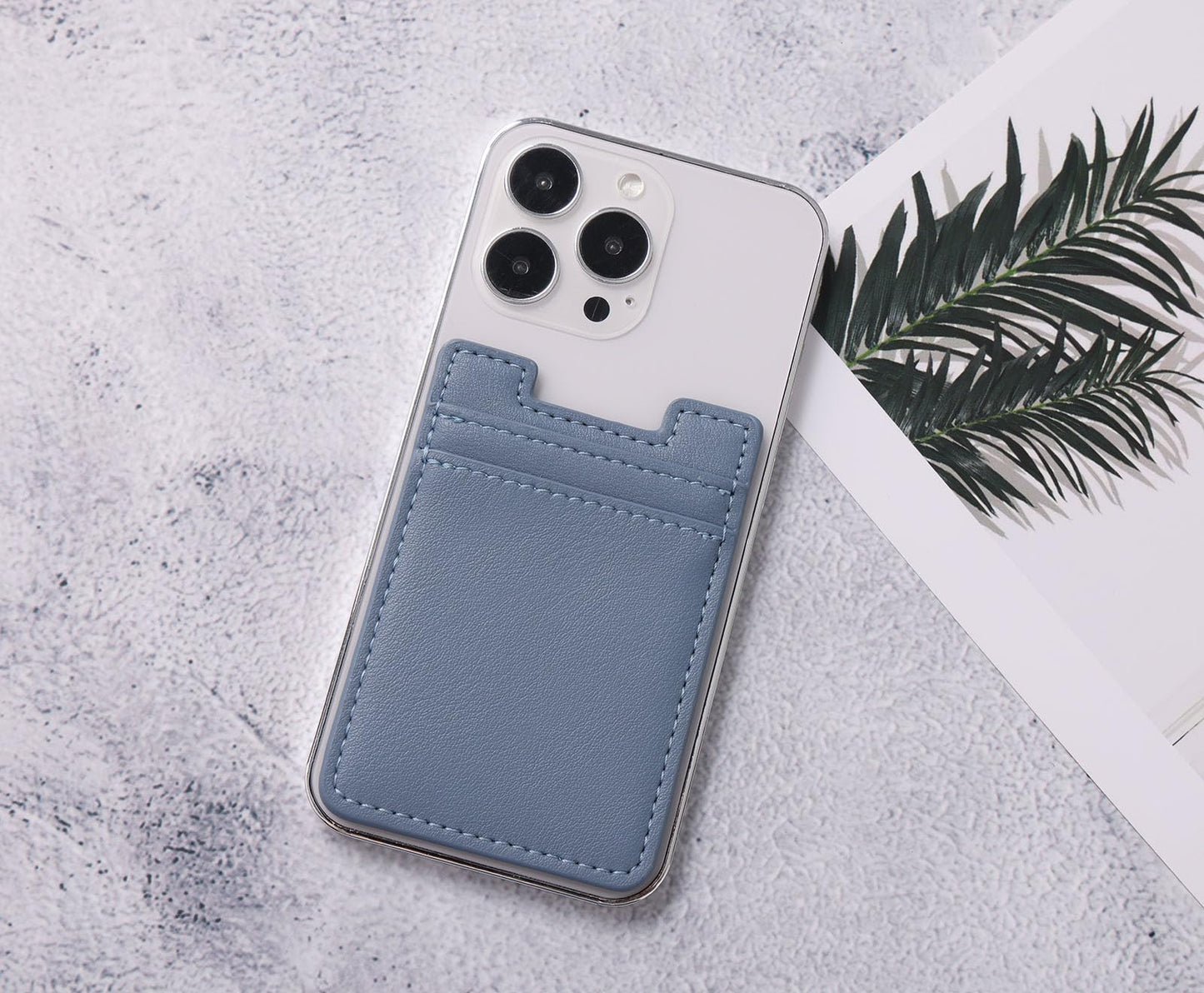 Fulgamo 2Pack Phone Card Holder,Leather Phone Wallet Adhesive Stick On Credit Card Pocket for Back of Phone Case iPhone and Android-Blue