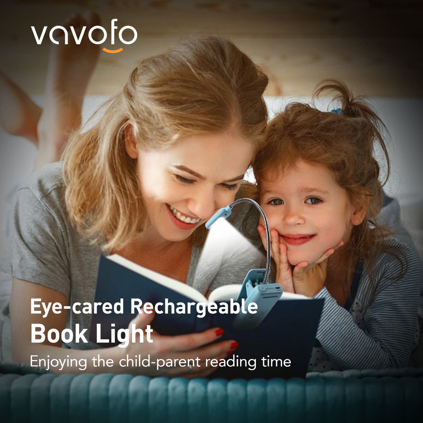 VAVOFO Rechargeable Book Light, Blue Light Blocking, Amber 1600K Clip On Reading Light, Eye Care 7 LEDs Kids Book Light for Reading in Bed with Power