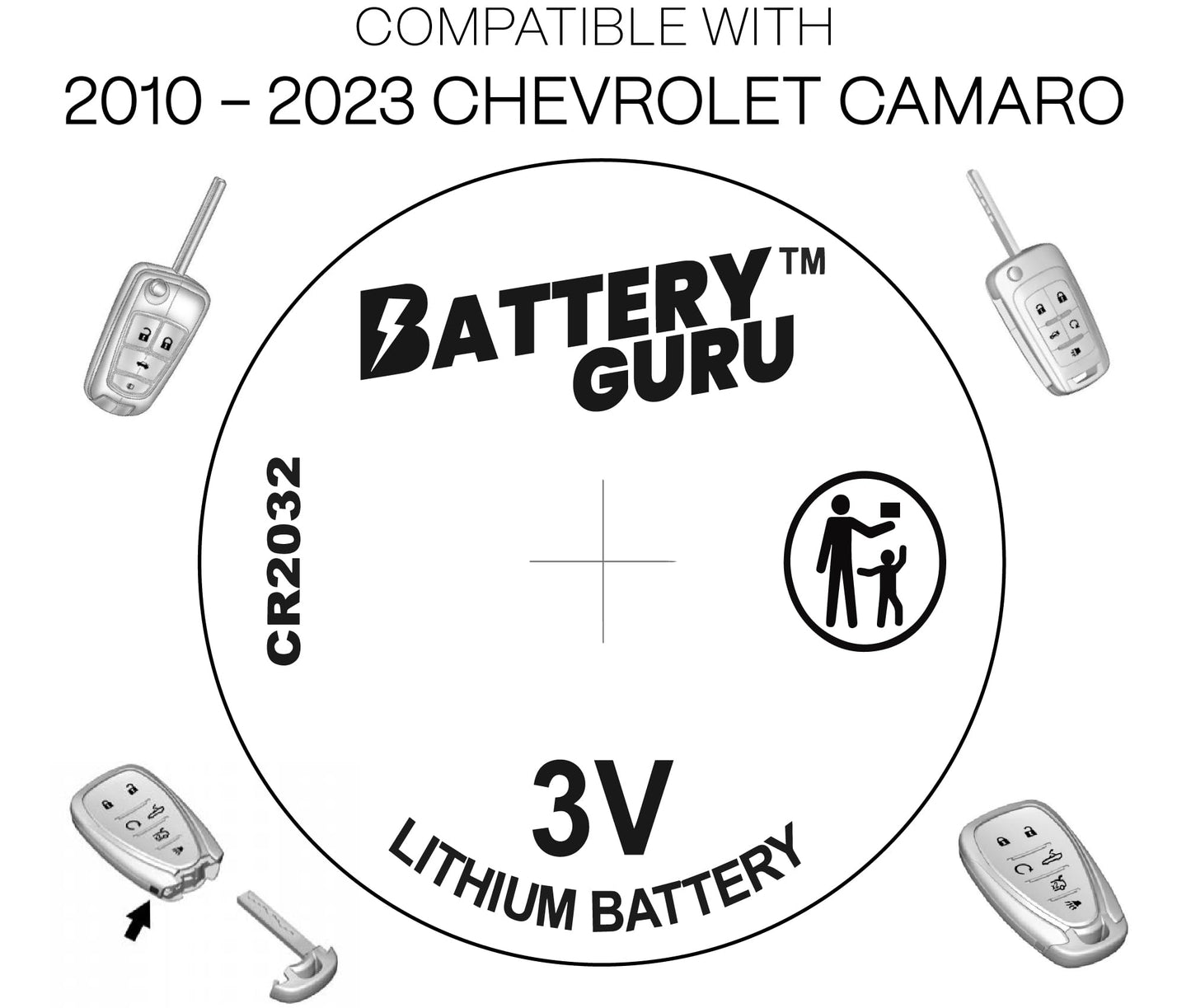 Key Fob Battery Replacement Compatible with Chevy Camaro (2010-2023 Camaro Key Fob Battery CR2032)