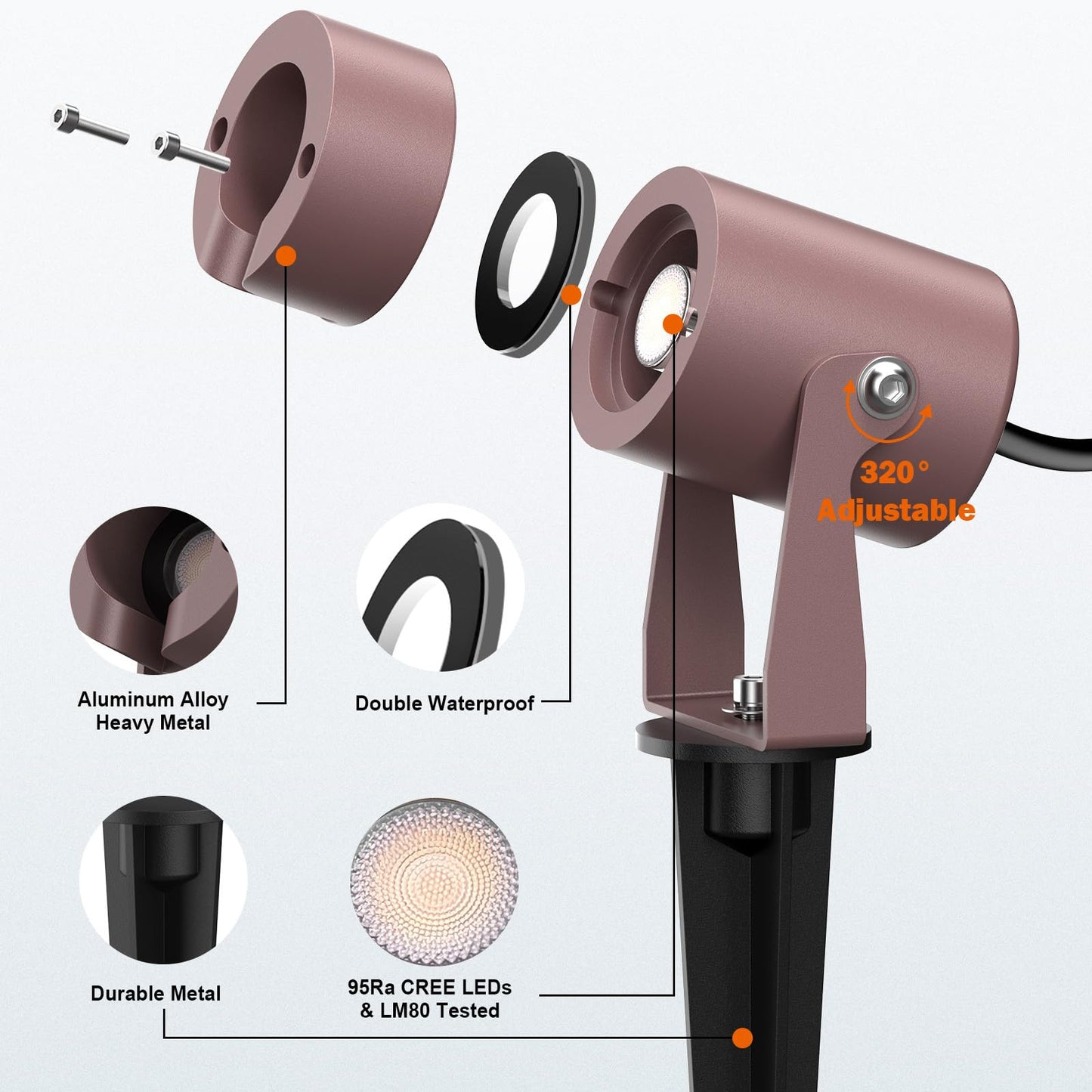 Low Voltage LED Spotlight 3W Outdoor Landscape Lighting, 12V AC/DC Waterproof Spot Lights 3000K Warm White Up Light Heavy Duty Light Fixtures Outdoor