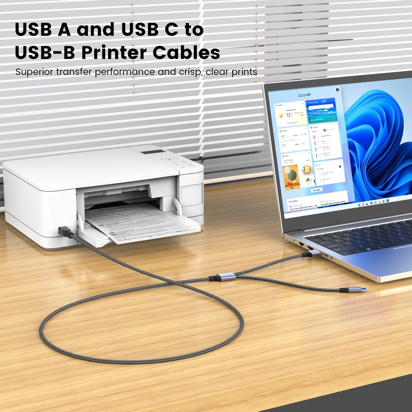MOSWAG 2in1 USB C to B Printer Cable 5Feet/1.5M With USB A-Male to B-Male Cable Compatible With MacBook Pro, HP, Canon, Brother, Samsung Printers