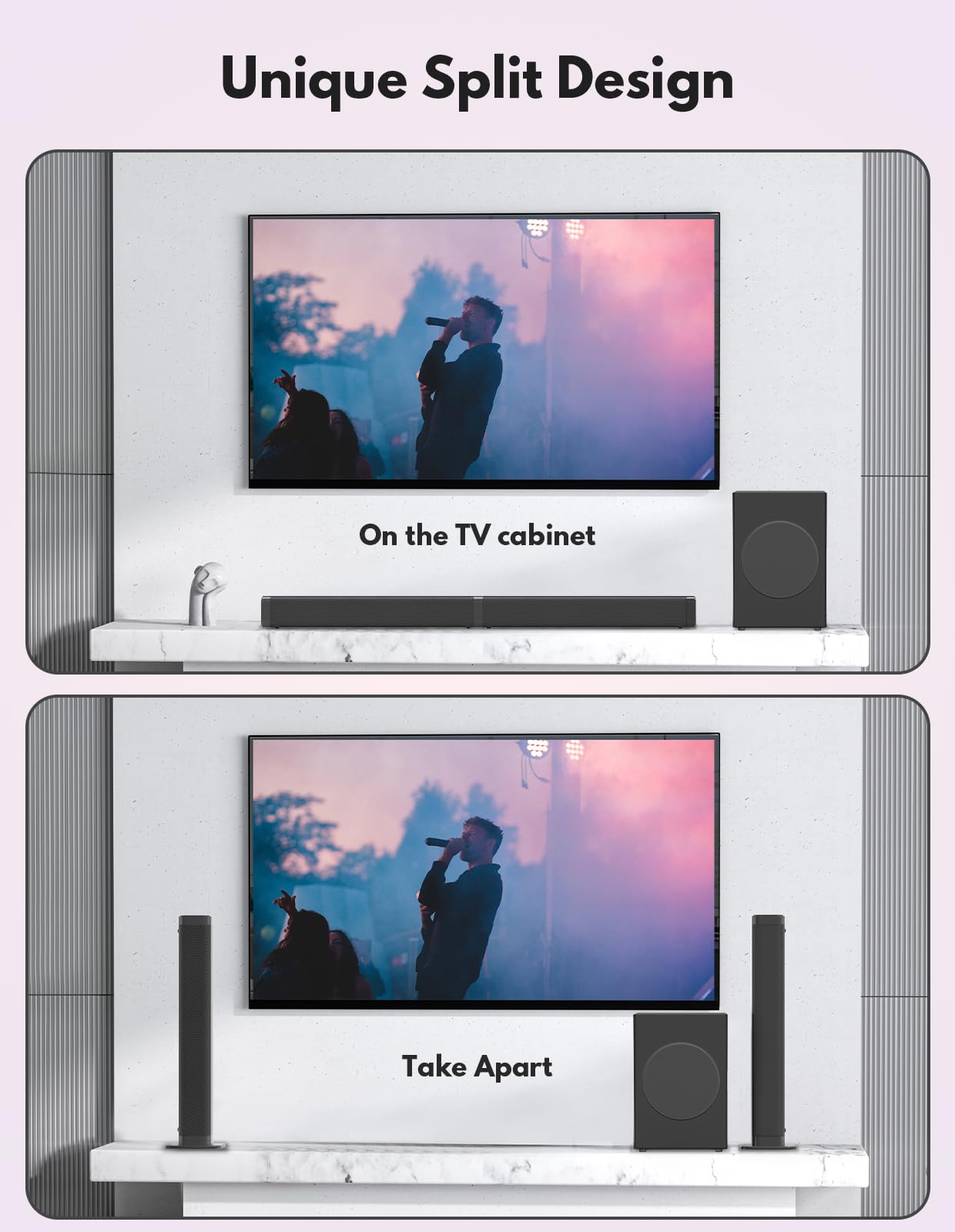 Puxinat 2 in 1 Separable Sound Bar for Smart TV with Subwoofer, Bluetooth 5.0 Surround Sound System for Home Theater, ARC/Optical/Aux/USB TV Speaker