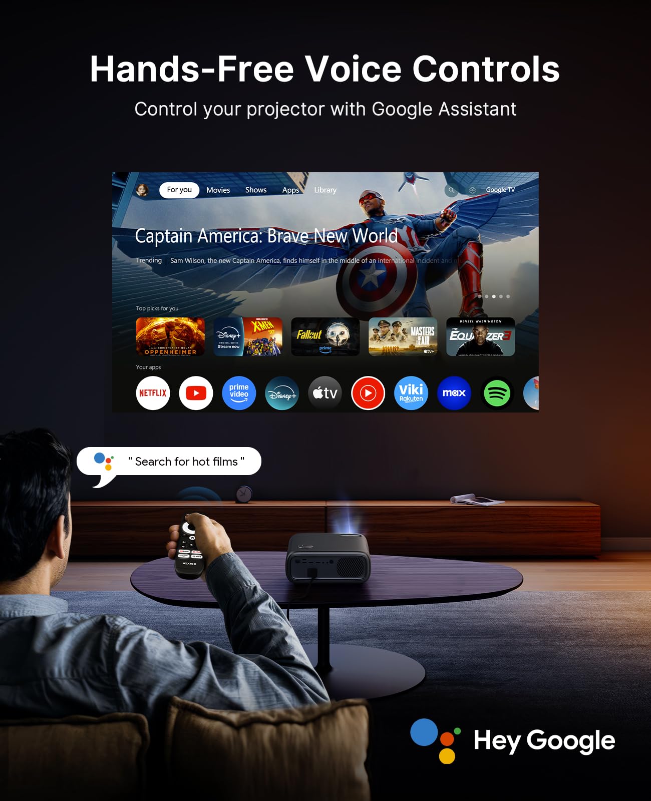 NexiGo PJ40 Pro Google TV Projector, Native 1080p, 4K Support, AI Image Enhancement, 800 ANSI Lumens, Smart Projector with Auto Keystone, 20 W
