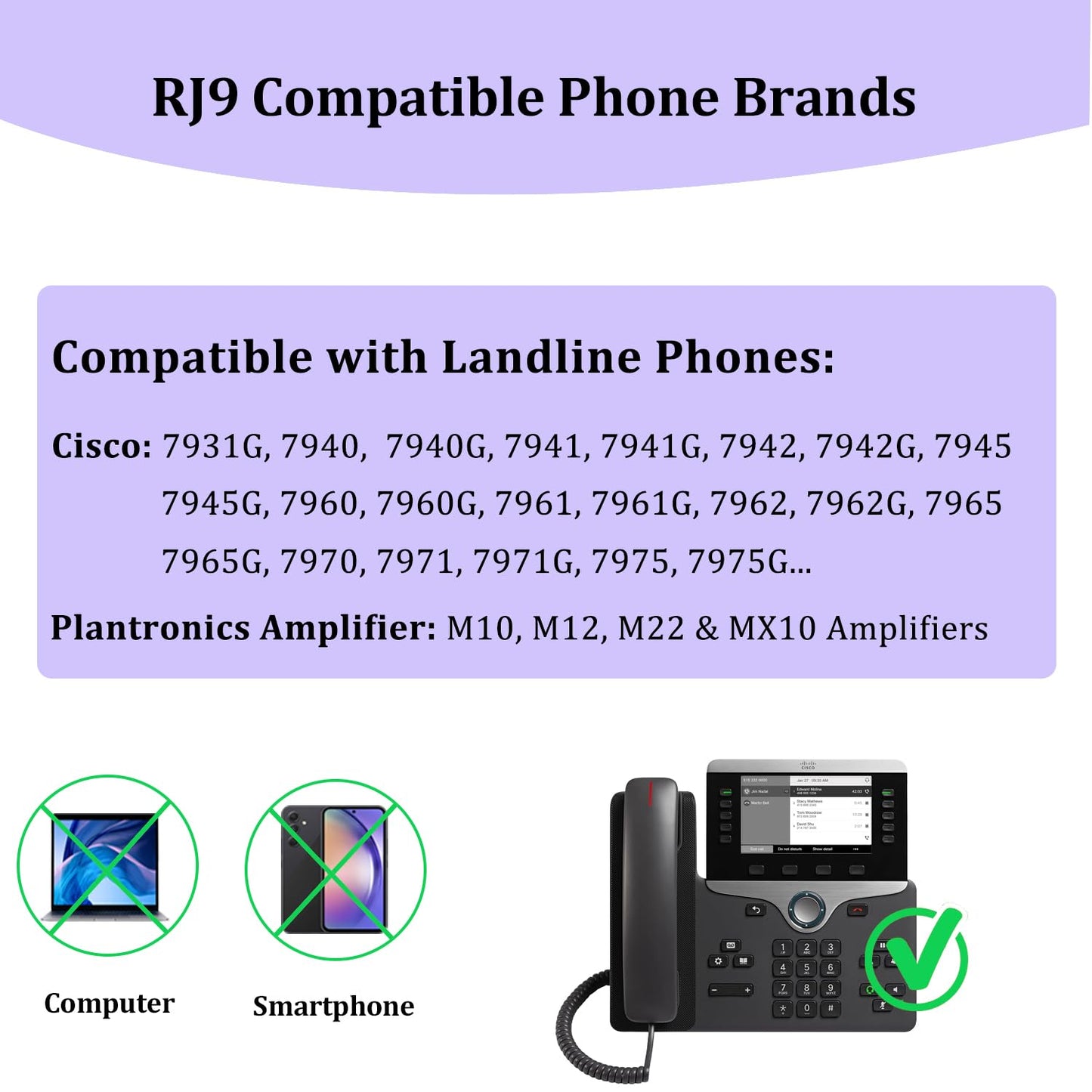 U10 Headset Adapter Cable for Plantronics Quick Disconnect Headsets RJ9 to QD Adapter Coil Cord Compatible with Cisco IP Phones 7841 7942 7821 8841