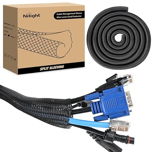 Nilight Cable Sleeve, 25ft-1inch Cord Management Sleeves, Braided Sleeving, Split Self Wrapping Wire Loom for Computer Electrical Automotive Harness