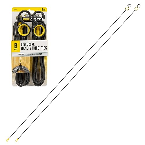 SMARTSTRAPS Twisted Goat™ 3' Hang & Hold™ Ties, 2-Pack - Heavy-Duty Reusable Organizer with S-Hook & Tension Loop - Bendable Gear Tie for Garage, RV