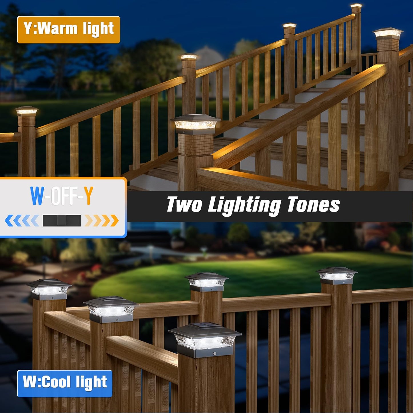 Solar Post Cap Lights Outdoor 12pack, Waterproof Fence Post Lights with 16 Ultra Bright LEDs Fit 4x4 Wood/Vinyl Posts, Black Deck Post Lights