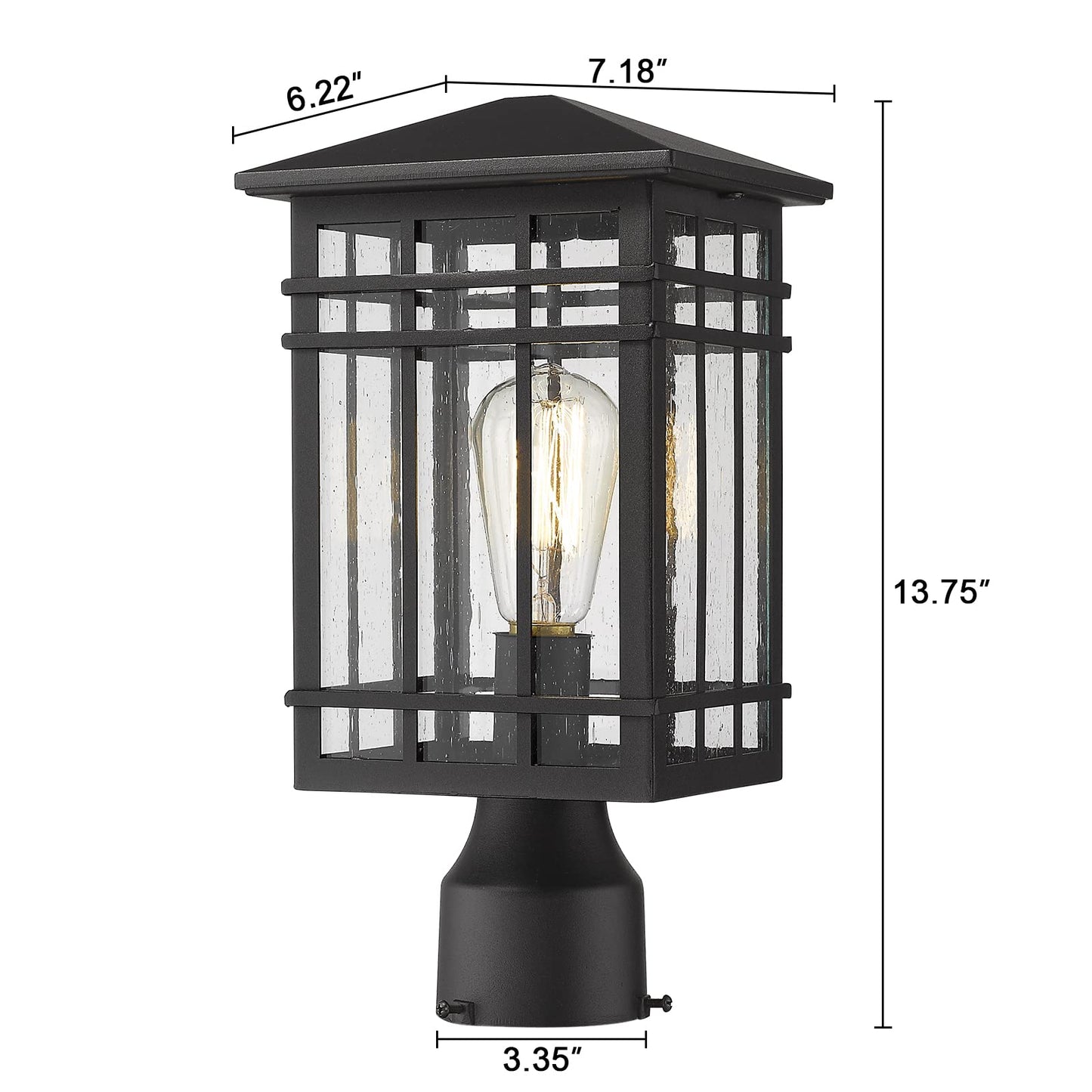 Rosient Outdoor Post Lights Fixture - Exterior Post Lantern with Seeded Glass in Black Finish - Pillar Light Ideal for Patio, Pathway, and Driveway