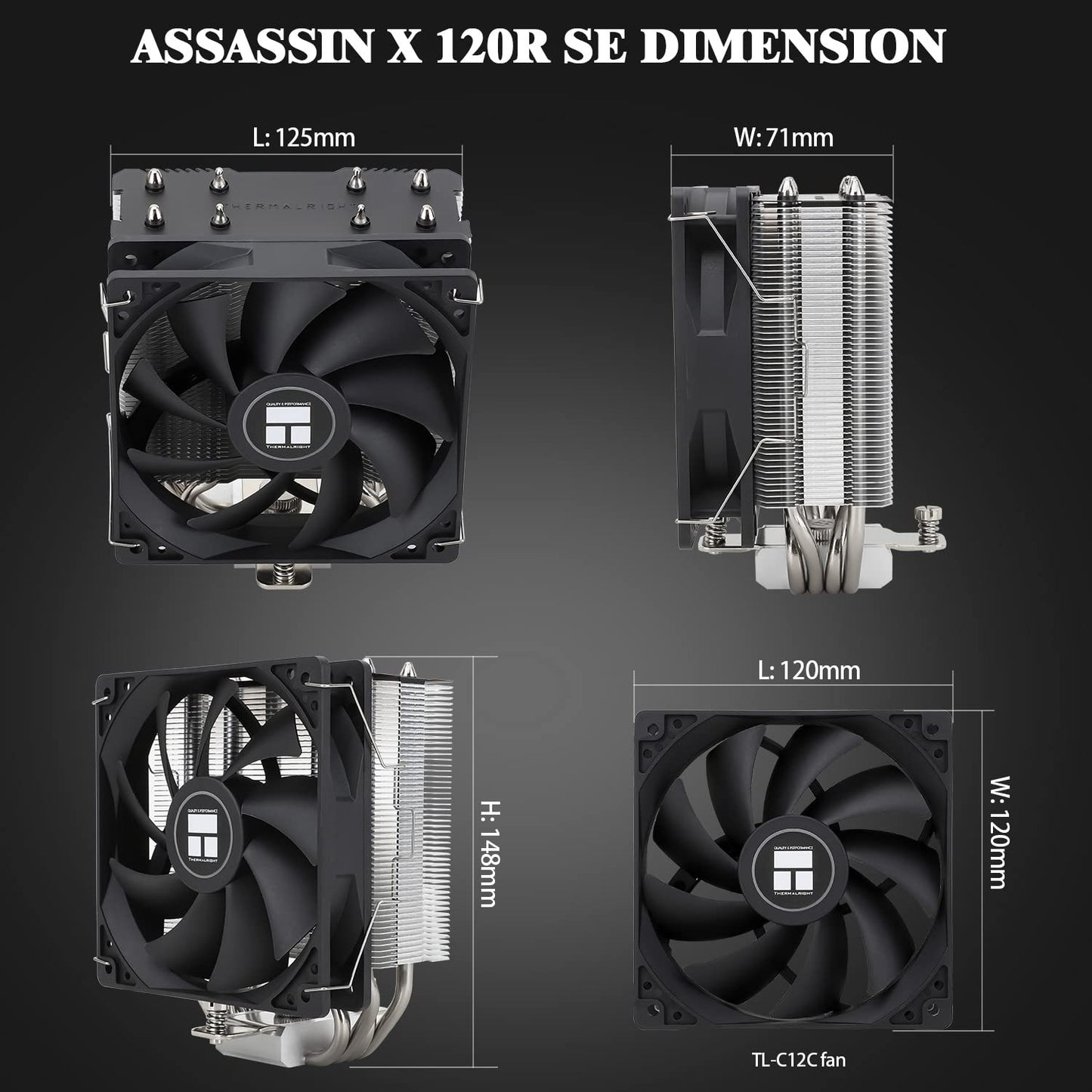 Thermalright Assassin X120 Refined SE CPU Air Cooler, 4 Heat Pipes, TL-C12C PWM Fan, Aluminium Heatsink Cover, AGHP Technology, for AMD AM4/AM5/Intel