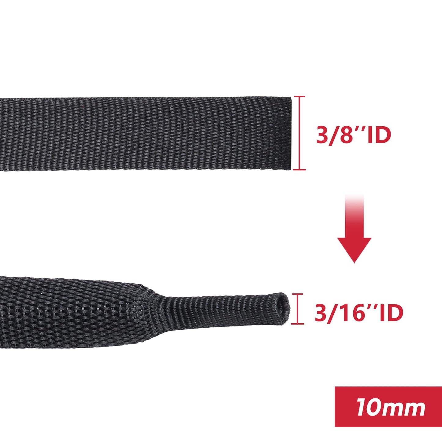 Black 2:1 Ratio Automotive Heat Shrink Braided Sleeving,Wear-Resistant Flat Woven Shrinkable Sleeve Fabric Car Cable Wires Hoses Protection