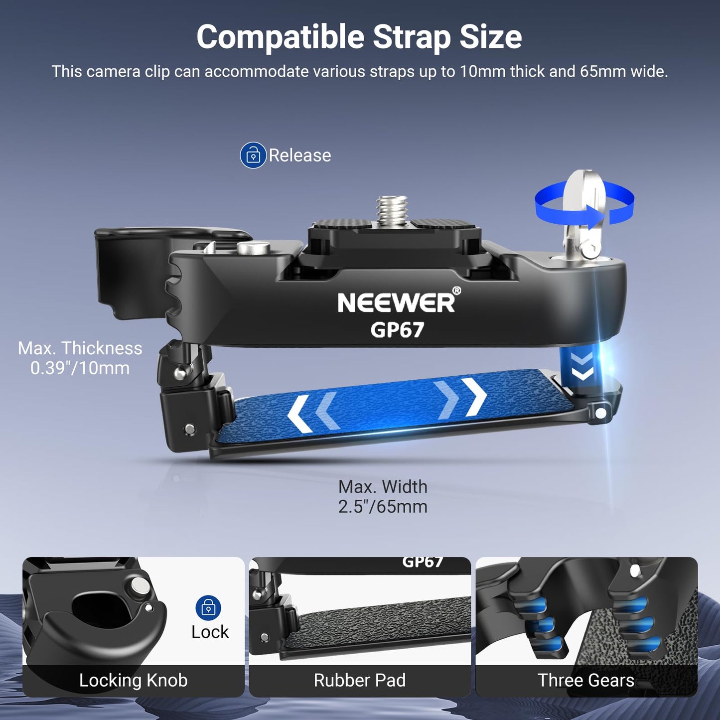 NEEWER Camera Backpack Clip, Quick Release Camera Clip Mount, Compatible with PD System & Arca Type Plate, Secure Locking, 22lb Load for DSLR