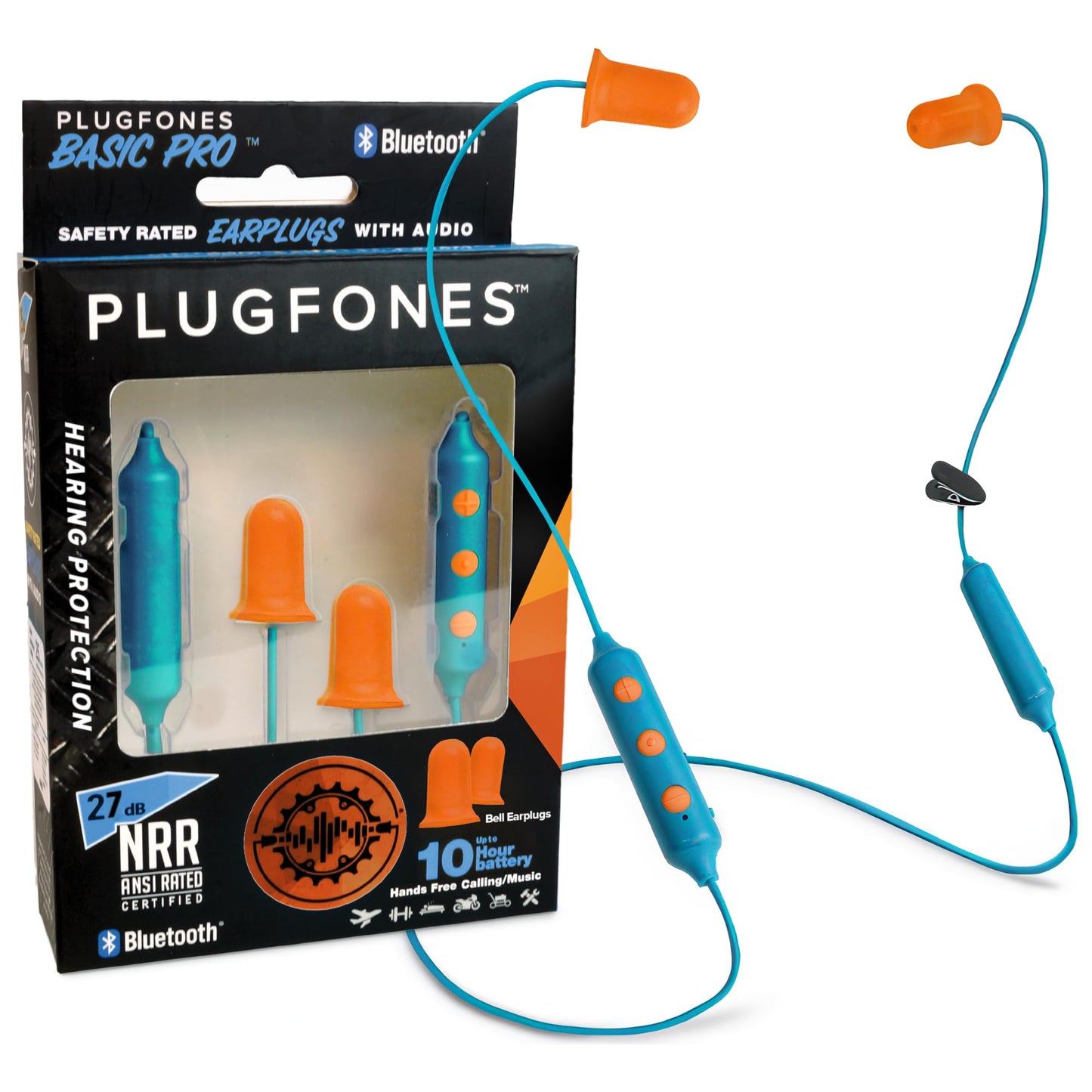 Plugfones Basic Pro Bluetooth Earplug Headphones for Work, OSHA Compliant