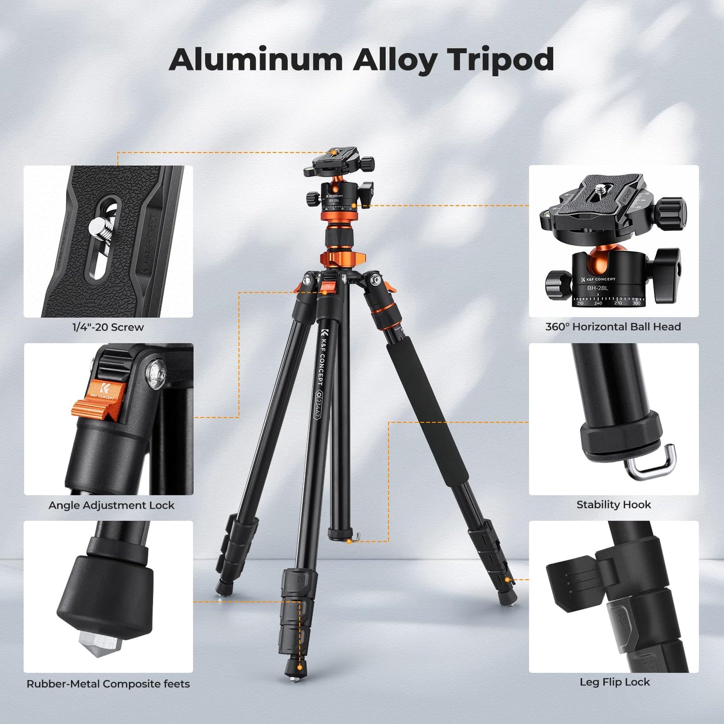 K&F CONCEPT Tripod for Camera, 78" Aluminum Camera Tripod, 81" Tripods & Monopods, Stable Heavy Duty Travel Tripod for DSLR Cameras, Max Load 22 lbs