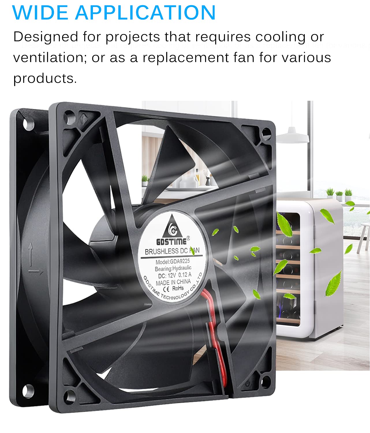 GDSTIME 92mm x 92mm x 25mm 90mm 3.6 Inches 12v Brushless DC Cooling Fan 2 Pin