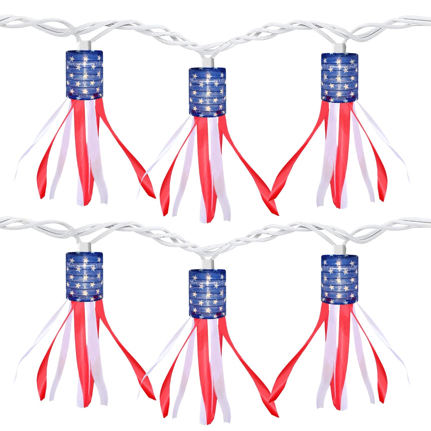 PASUTO 4th of July Decorations Lights, 8.5 FT American Flag Windsock String Lights Plug in with 10 LED Flag Windsock Bunting for Indoor/Outdoor Fourth