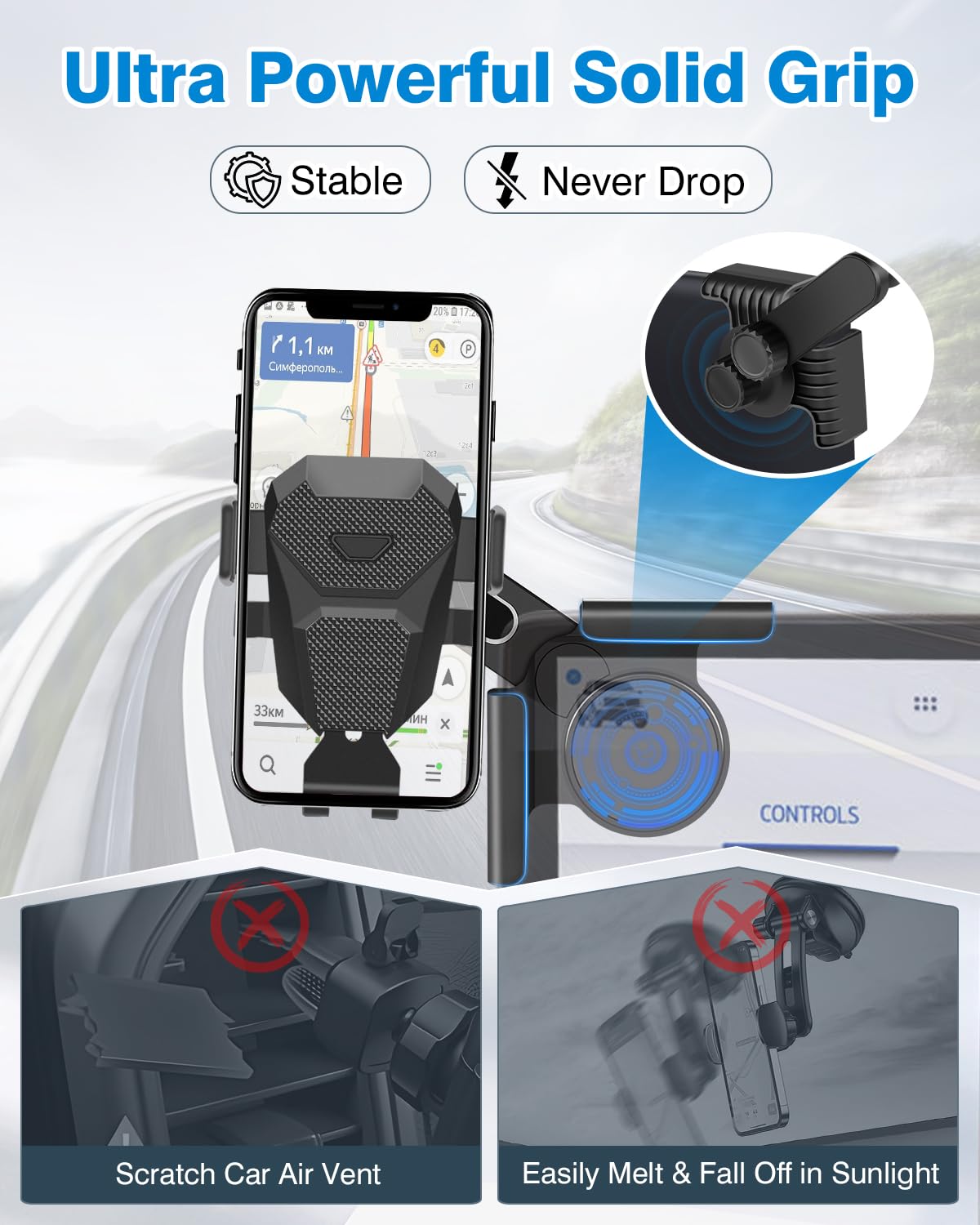 FIILINES Phone Holder for Ford Mustang Mach-E 2021-2024 & Tesla Model 3/Y, 360 Degree Rotation Phone Mount Accessories, Car Mount Compatible with All