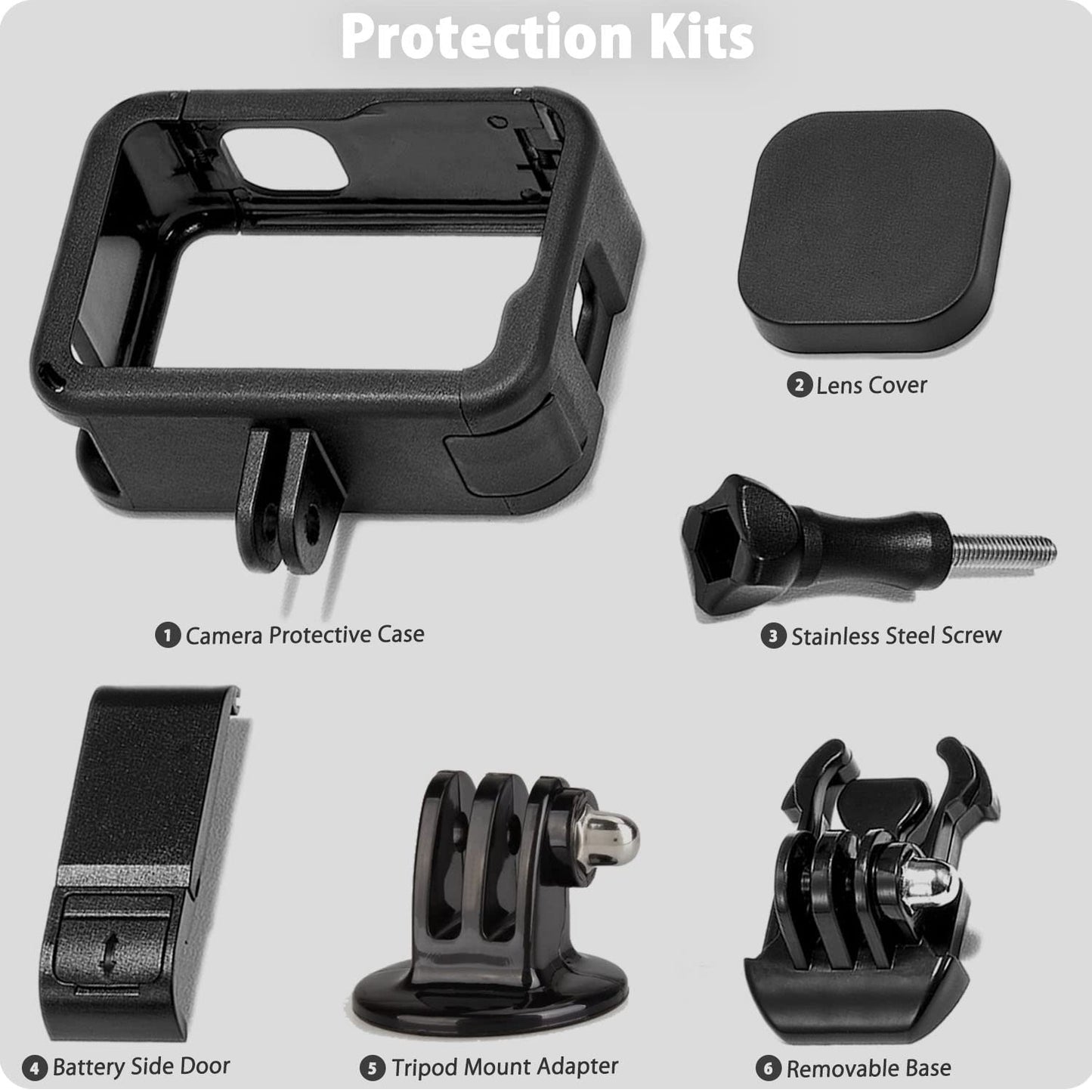 FitStill Protective Accessories Kit Frame Mount Housing Case Compatible with Go Pro Hero 13/12/11/10/9 Black, Vlog Cage with Cold Shoe Adapter &Side