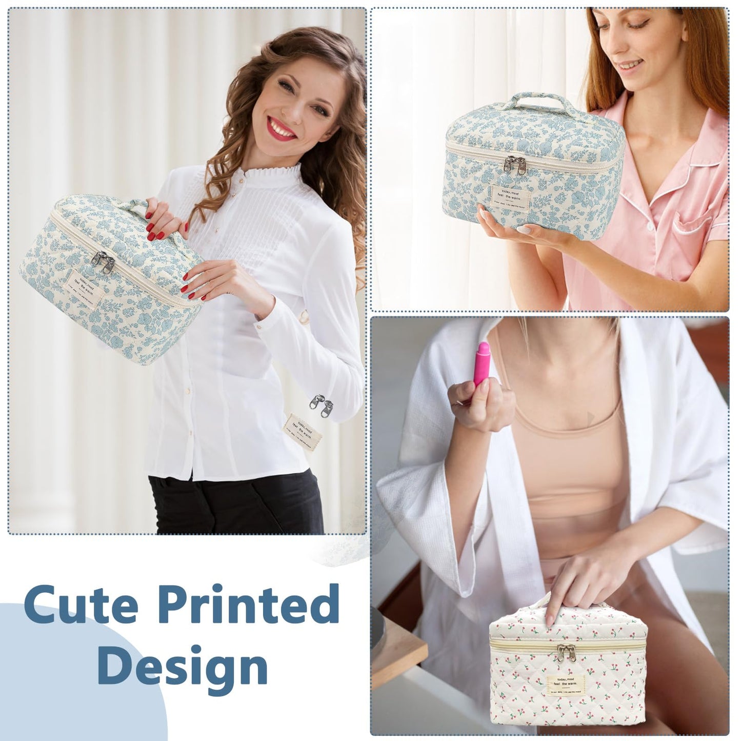 Large Makeup Bag – Floral Coquette Aesthetic Cosmetic Pouch for Women & Girls, Cute Travel Toiletry Organizer Bag (BDLH)