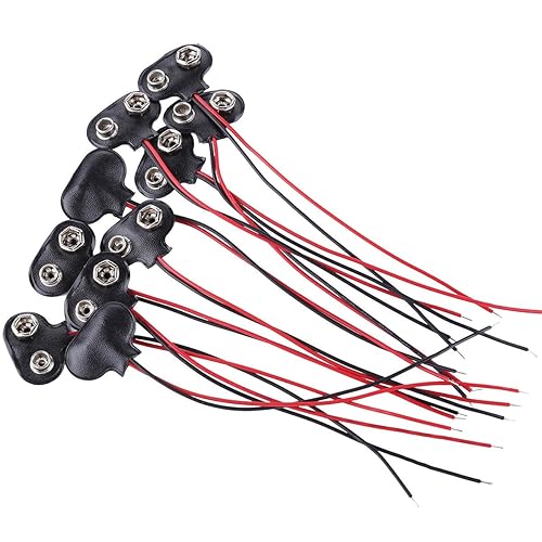 10 Pack 9V Battery Clip Connector, T Type Faux Leather Long Cable Housing Connection