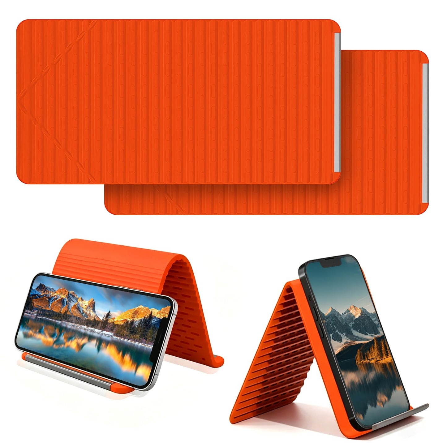 Foldable Silicone Aluminum Holder, Flexible Silicone Phone Stand with Anti-Slip Pad, Portable Rollable Multi-Angle Stand for Phone Tablet Laptop