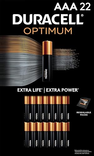 Duracell Optimum AAA Batteries, 22 Count Pack Triple A Battery with Long-lasting Power, Resealable Package for Storage, All-Purpose Alkaline AAA…