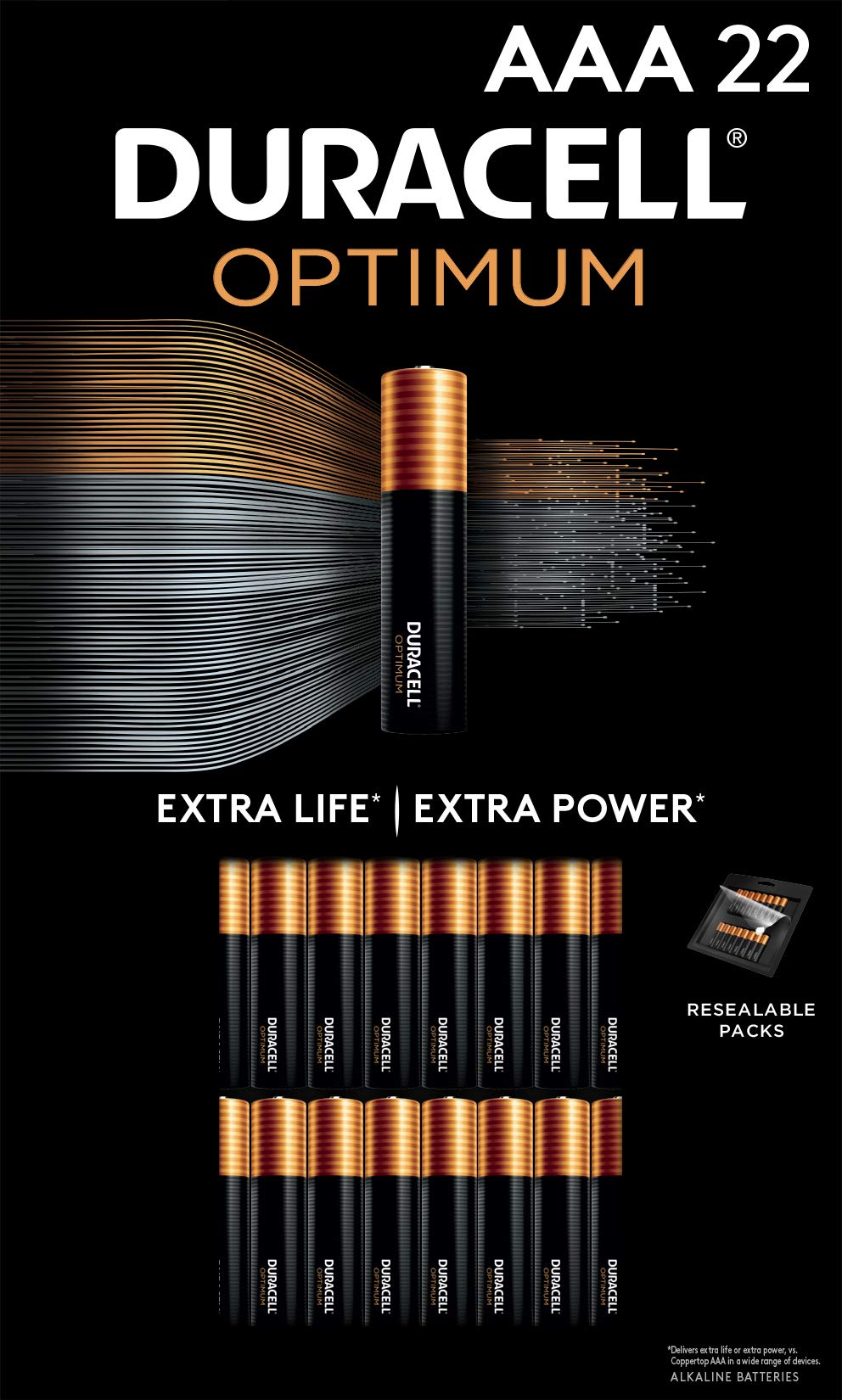 Duracell Optimum AAA Batteries, 22 Count Pack Triple A Battery with Long-lasting Power, Resealable Package for Storage, All-Purpose Alkaline AAA…