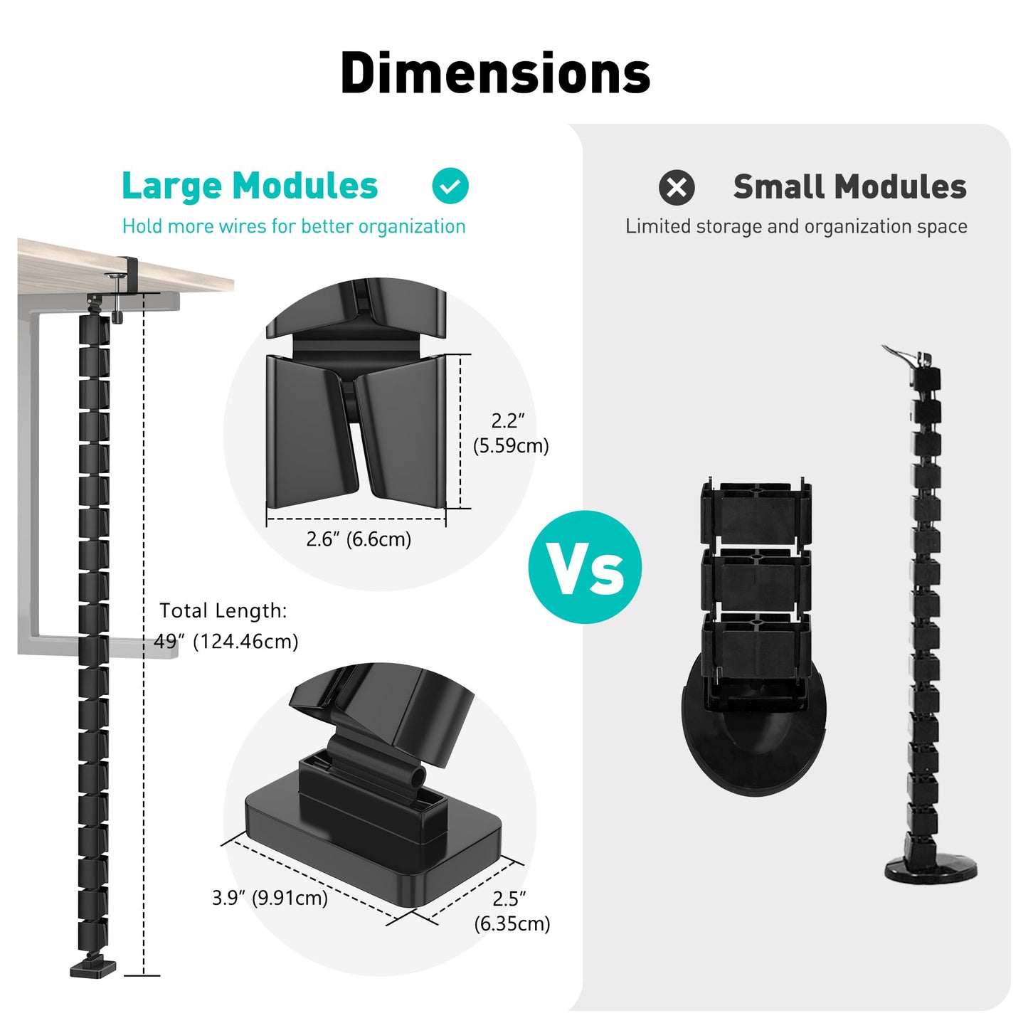 DeskLogics Clamp-On Cable Management Spine, No-Drill Vertebrae Wire Hider for Glass & Wood Standing Desks, Tool-Free Adjustable Desk-to-Floor Cord