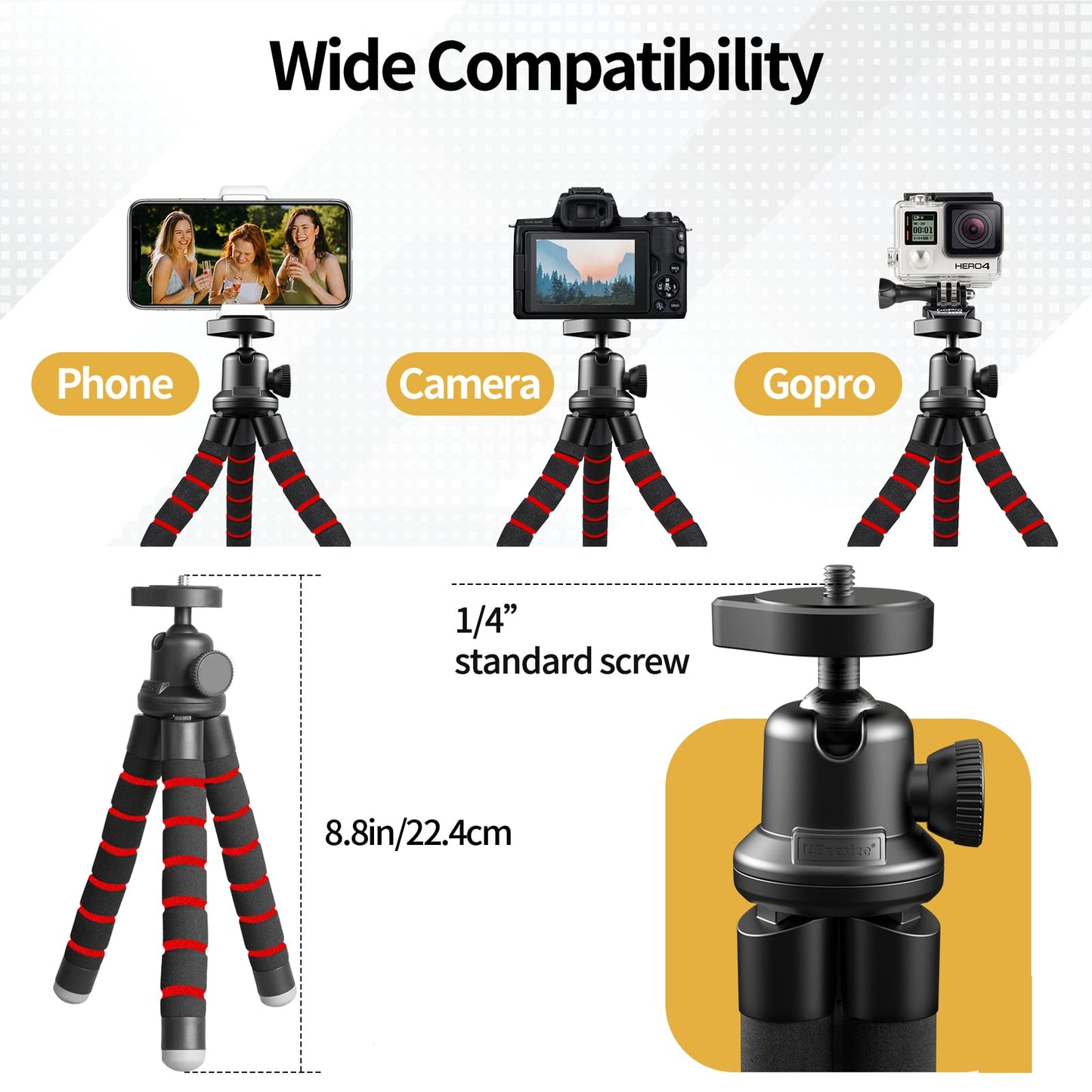 Sensyne Phone Tripod, Flexible Cell Phone Tripod with Phone Holder and Wireless Remote, Mini Travel Tripod Stand, Compatible with All Cell Phones