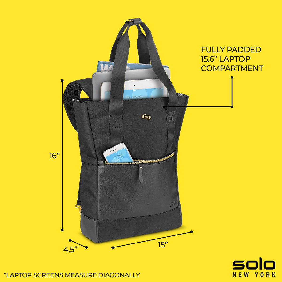 Solo New York Travel Laptop Backpack Tote for Women - Shoulder Bag for Work, Fits 15.6" Computer, Converts from Tote to Backpack, Anti-Theft Pocket