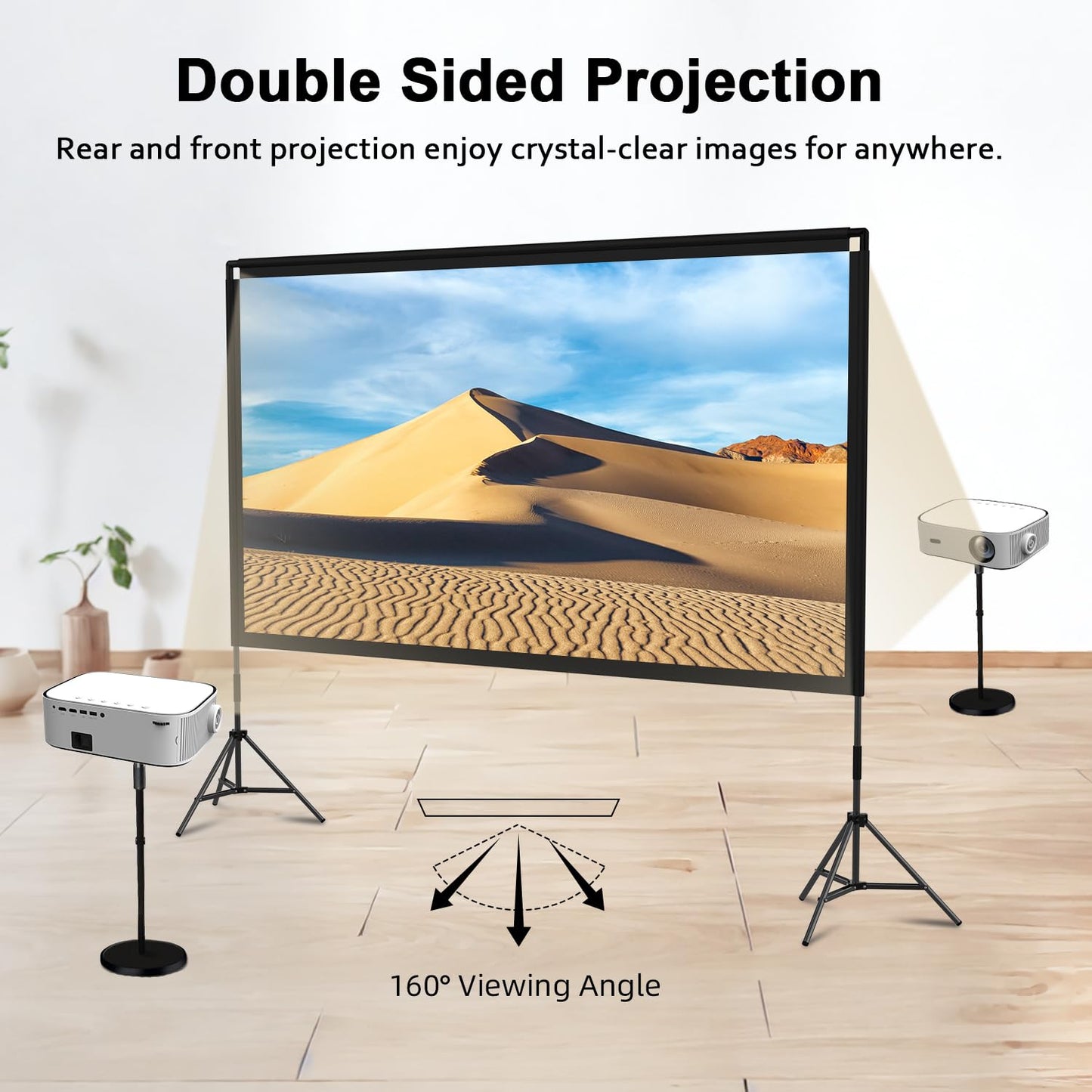 Projector Screen with Stand, Wootfairy 120 inch Portable and Foldable Indoor Outdoor Projection Screen 16:9 4K HD Rear Front Wrinkle-Free Movie Screen