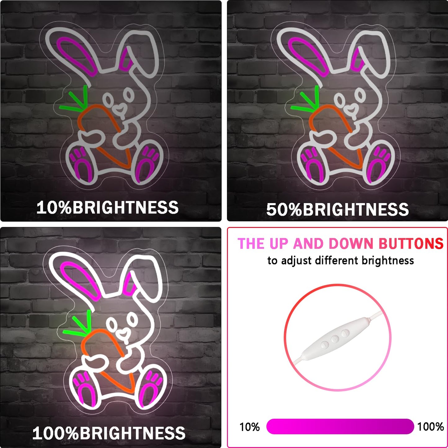 Easter Neon Sign for Wall Decor Bunny Neon Light Carrot Led Sign Carrot Rabbit Neon Neon Light Up Sign for Party Wall Decoration Home Room Children'S