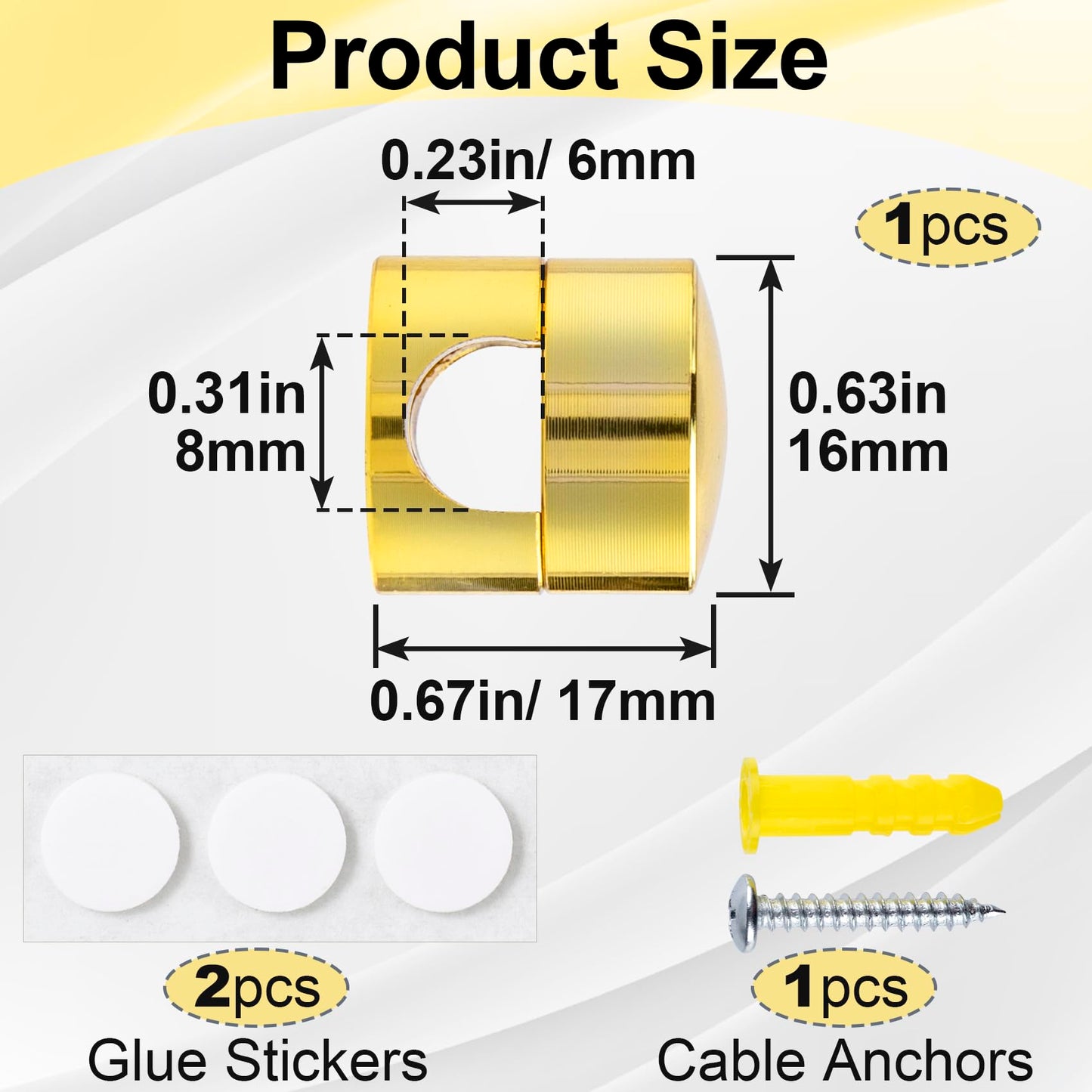 Pndeyo Self-Adhesive Cable Anchors for Desk, Aluminum Phone Cord Holder Clips, Adjustable Round Cable Organizers for Desk Nightstand Walls- Gold